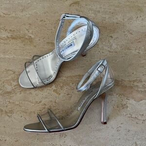 Manolo Blahnik dandolo silver pvc heels size 37.5